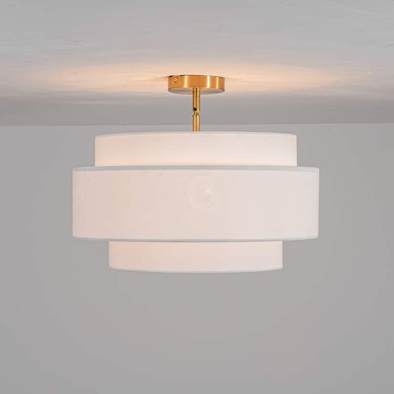5-Light Modern Minimalist Neutral Fabric & Metal Drum Flush Mount Ceiling Light for Living Room - 5 Light