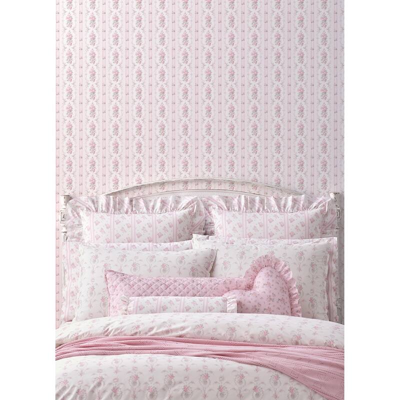 LoveShackFancy Dreamy Days Pink Parfait Stripe and Floral Wallpaper