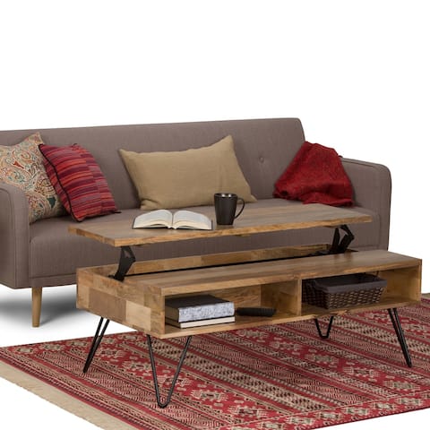 Moreno Mango Wood Metal Rectangle Industrial Lift Top Coffee Table