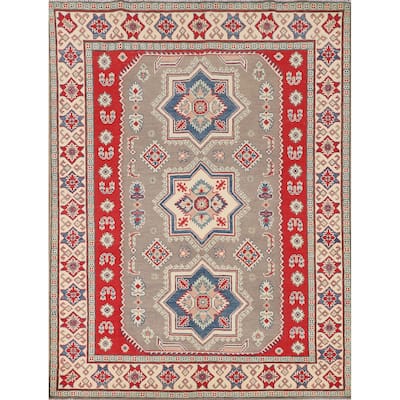 Kazak Area Rug Handmade Traditional Grey Wool Carpet - 5'0" x 6'7"