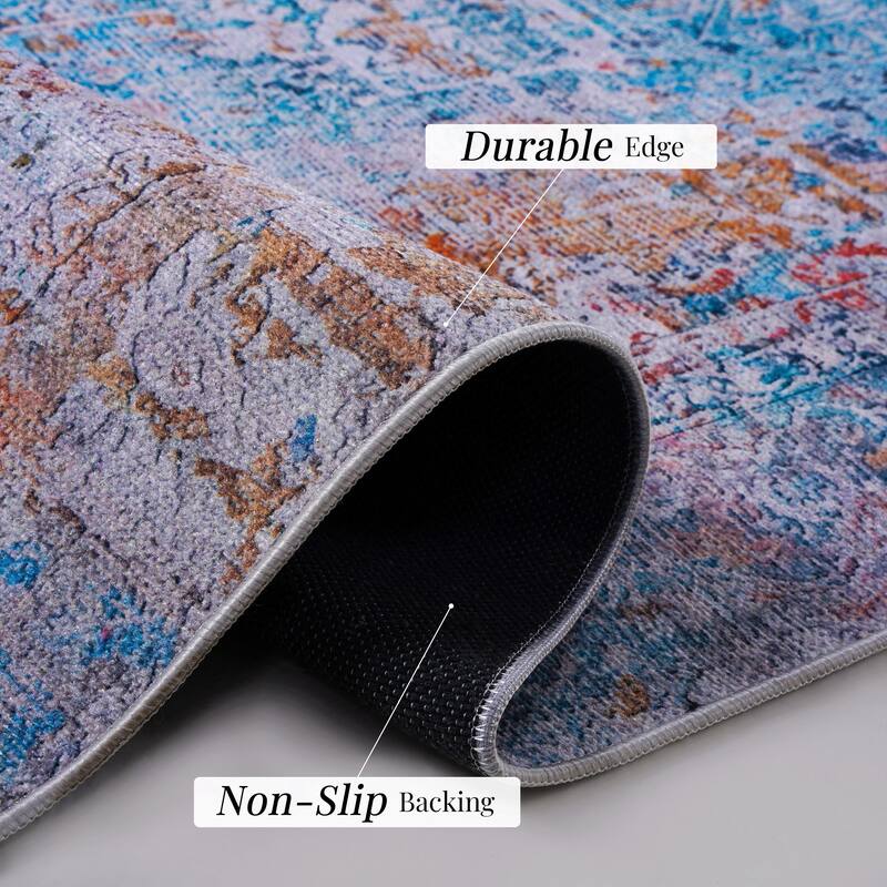 Machine Washable Rug 2'6"x10"',Non Slip Rugs for Living Room Bedroom Carpet Stain Resistant,Home Decor - 6' x 7'