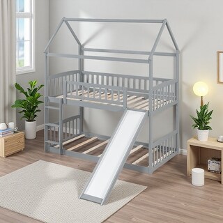 Twin over Twin Wood Bunk Bed with Slide - Bed Bath & Beyond - 43655935