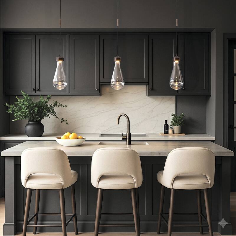 1-Light 5" Modern Teardrop Glass Integrated LED Pendant Light In Bronze Finish for Kitchen Island or Study Room - W5''