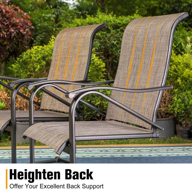 MAISON ARTS 9 Pieces Patio Dining Set, 60 Inch Square Metal Table and Sling Dining Rocking Chairs