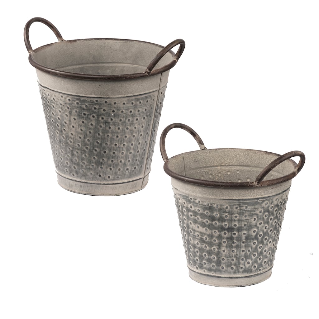 A&B Home Antique Gray Metal Planter Buckets (Set of 2)