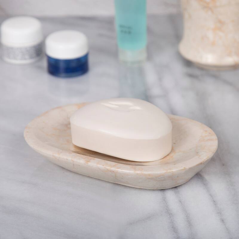 Creative Home Double Rings Collection Champagne Marble Soap Dish, Soap Tray, Soap Holder - Beige