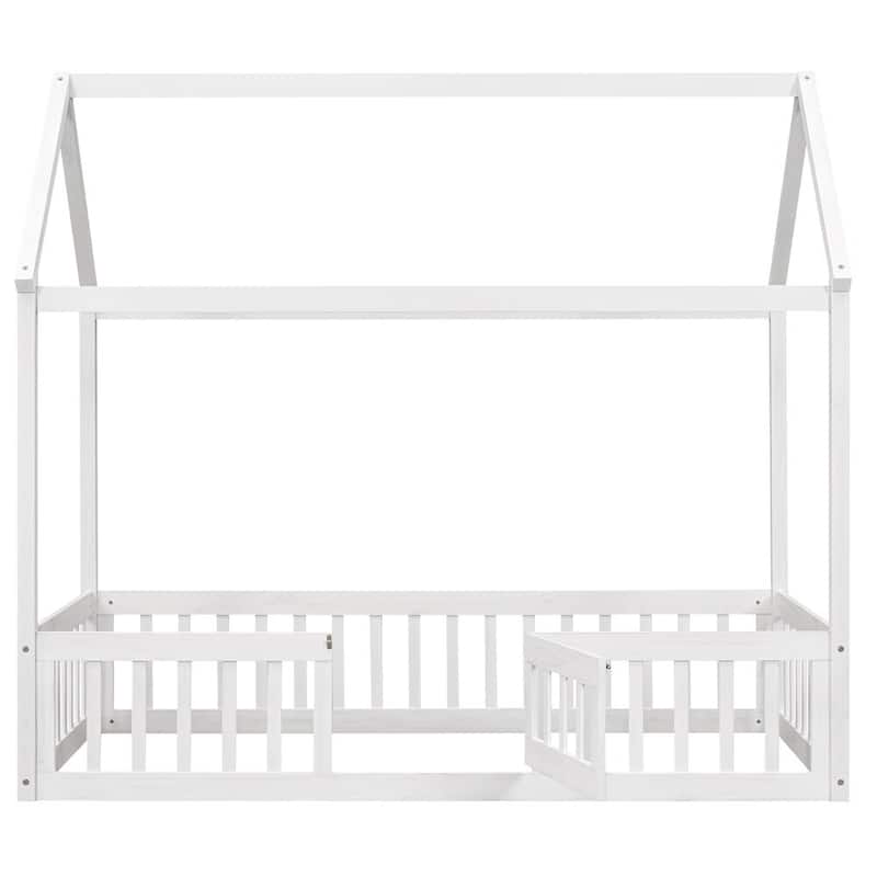 Merax Wood House Bed with Fence and Door