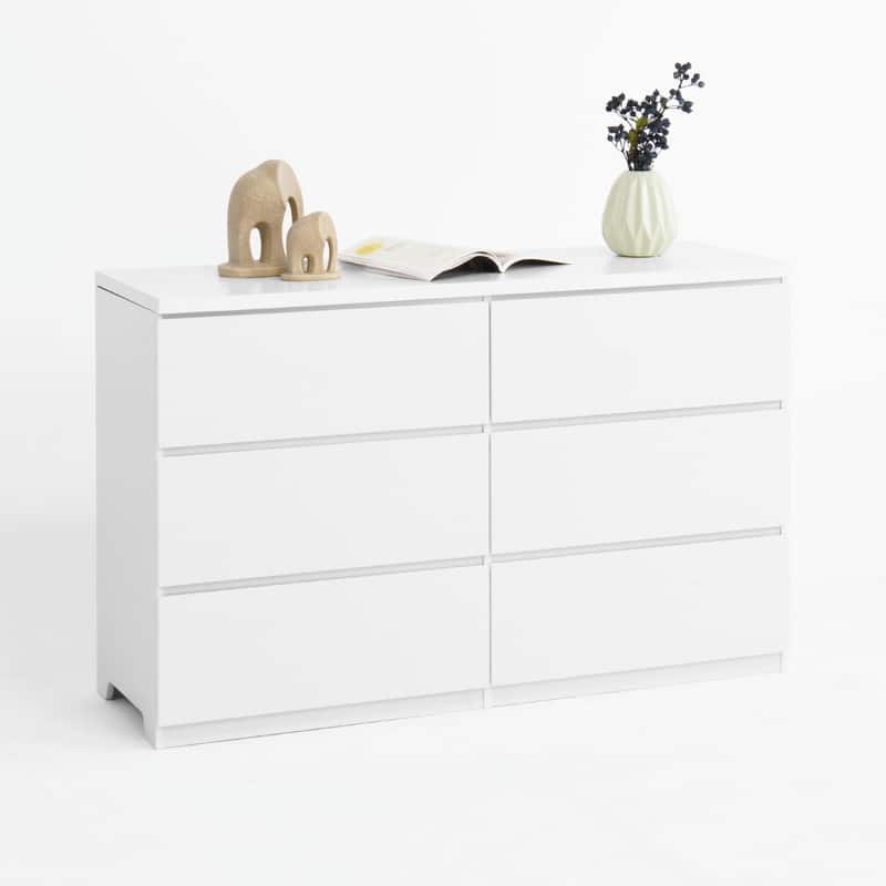 6-Drawer Wooden Storage Cabinet, Dresser & Clothes Organizer, Wide Storage Tower