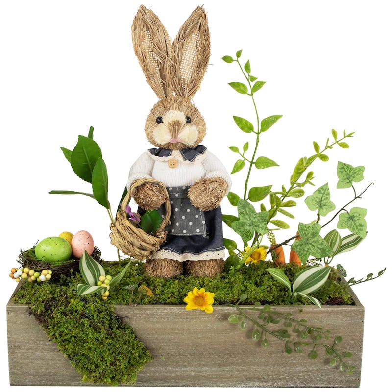 Boxed Garden Arrangement With Bunny Tabletop Easter Decoration 17.25"