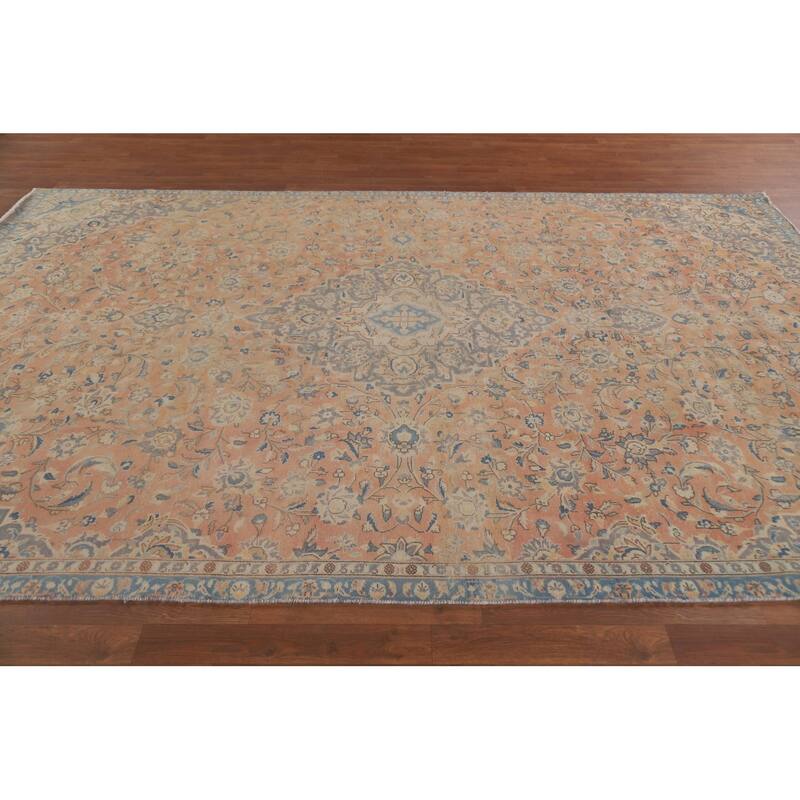 Hand Knotted Oriental 100% Wool Carpet Traditional Floral Oranges & Rust Mashad Area Rug - 10' 2'' X 6' 9''