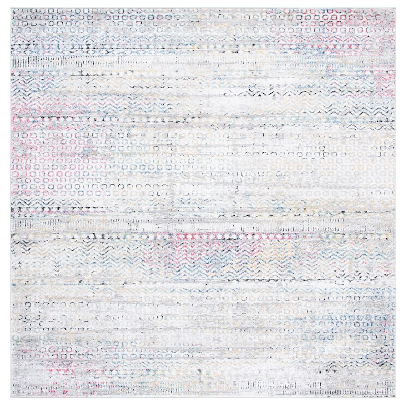 SAFAVIEH Porcello Corean Modern Abstract Rug - 6'7" Square - Ivory/Grey