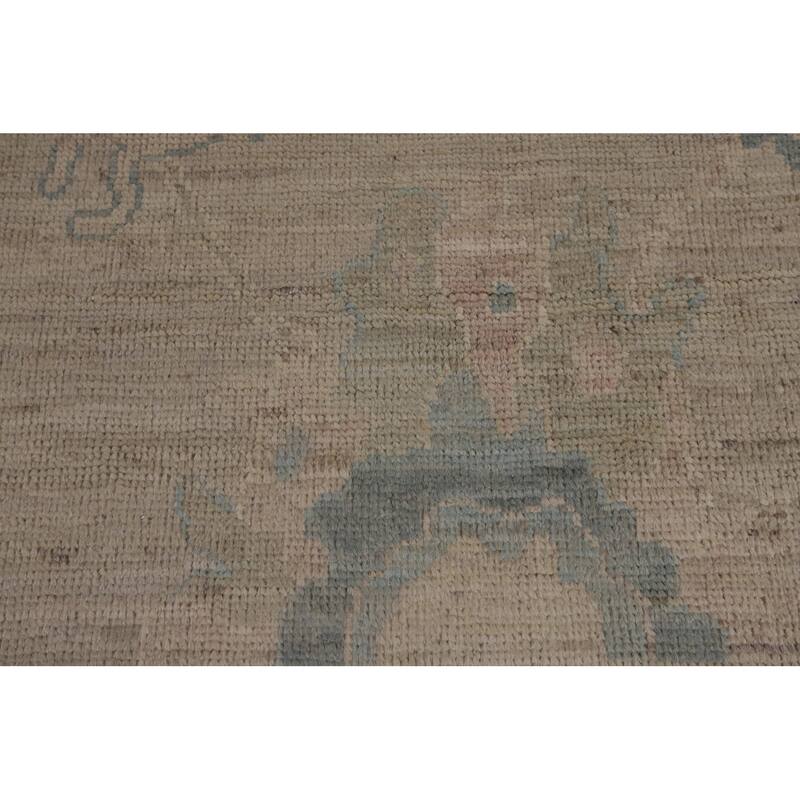Beige Vegetable Dye Oushak Turkish Rug Hand-Knotted Floral Wool Carpet - 8'11"x 11'7"
