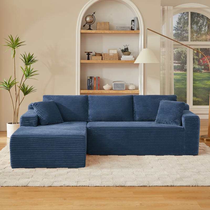 Corduroy Upholstery Cloud Modular Sectional Sofa with Chaise and Pillows, All-Foam Compression Design