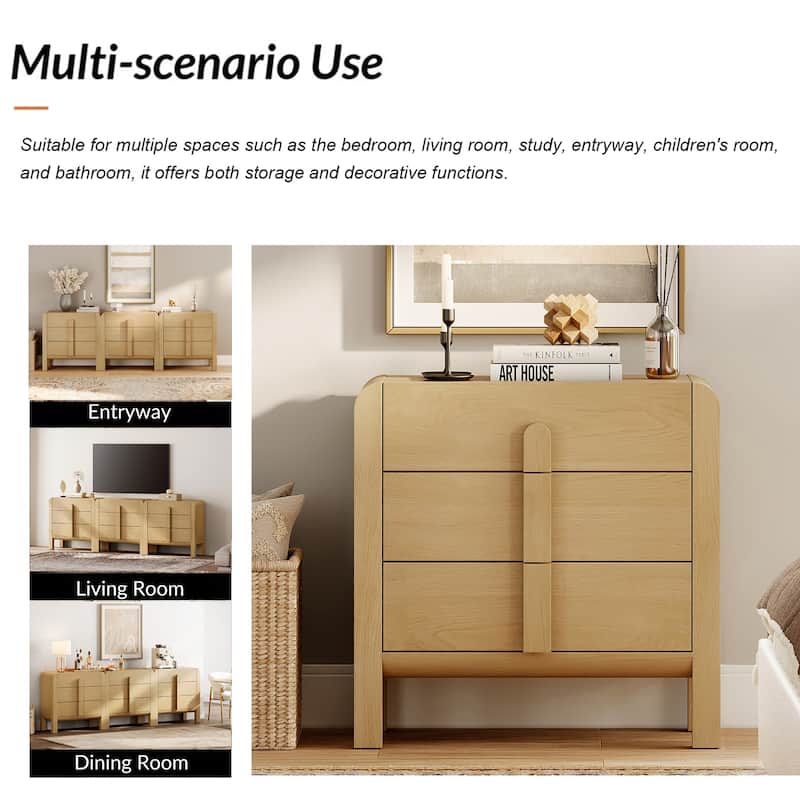 WAMPAT Wood Dresser For Bedroom, Mid Century Modern Chest Of Drawers With Storage, 9 Drawer Dresser With Curved Profile Design