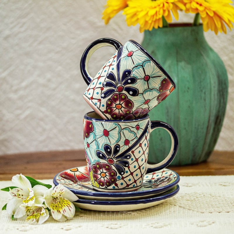 Novica Handmade Colors Of Mexico Ceramic Cups And Saucers (Pair)