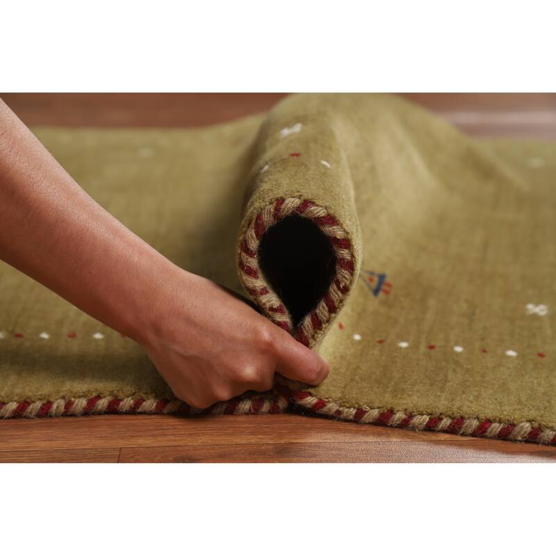 Hand Knotted Oriental 100% Wool Carpet Tribal Tribal Green Gabbeh Area Rug - 5' 11'' X 3' 11''