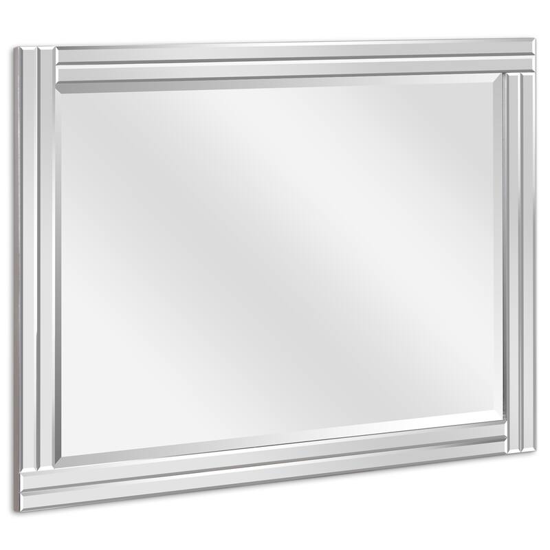 Moderno Stepped Beveled Rectangle Wall Mirror, Solid Wood Frame, 1"-Beveled Center Mirror, Ready to Hang - Clear
