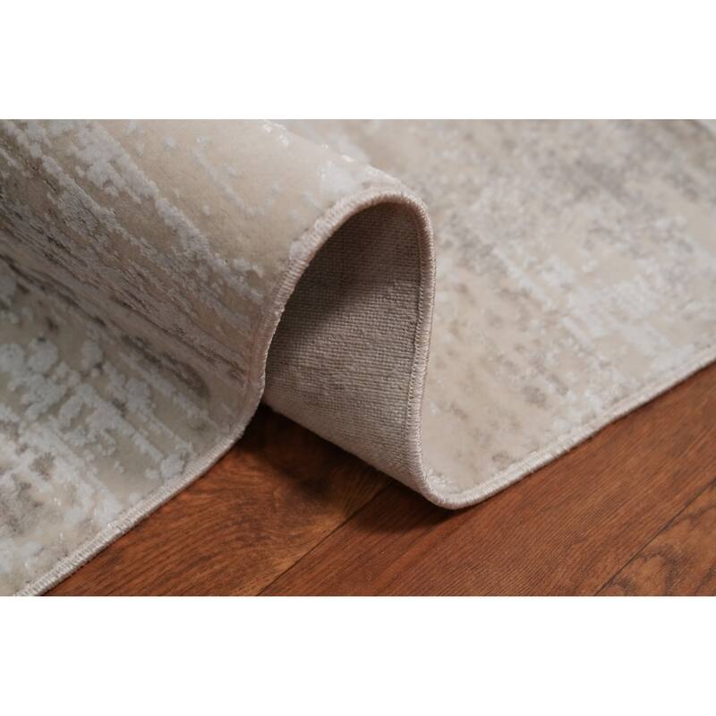 Machine Made Oriental Polyester Carpet Modern Abstract Beige & Ivories Abstract Area Rug - 7' 5'' X 5' 2''