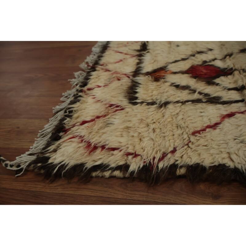 Hand Knotted Oriental 100% Wool Carpet Modern Tribal Beige & Ivories Moroccan Area Rug - 9' 6'' X 8' 3''