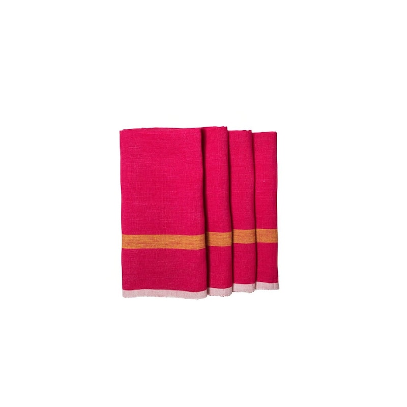 Laundered Linen Pink/Lime Napkins 20x20 - Set of 4 - Pink - Set of 4