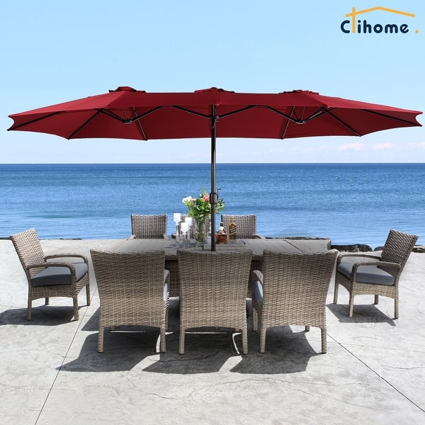 iwicker 15 ft double-sided patio umbrella Walsunny Extra Large with Base, Grey / 7ft x 12ft Suitable for Various Spaces Clihome 15Ft Double-Sided Patio Market