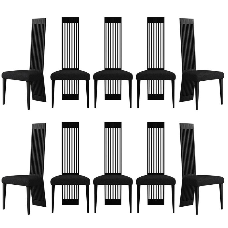 Modern Luxury Boucle Dining Chairs with High Back Design and Metal Legs - Matte Black - Set of 10
