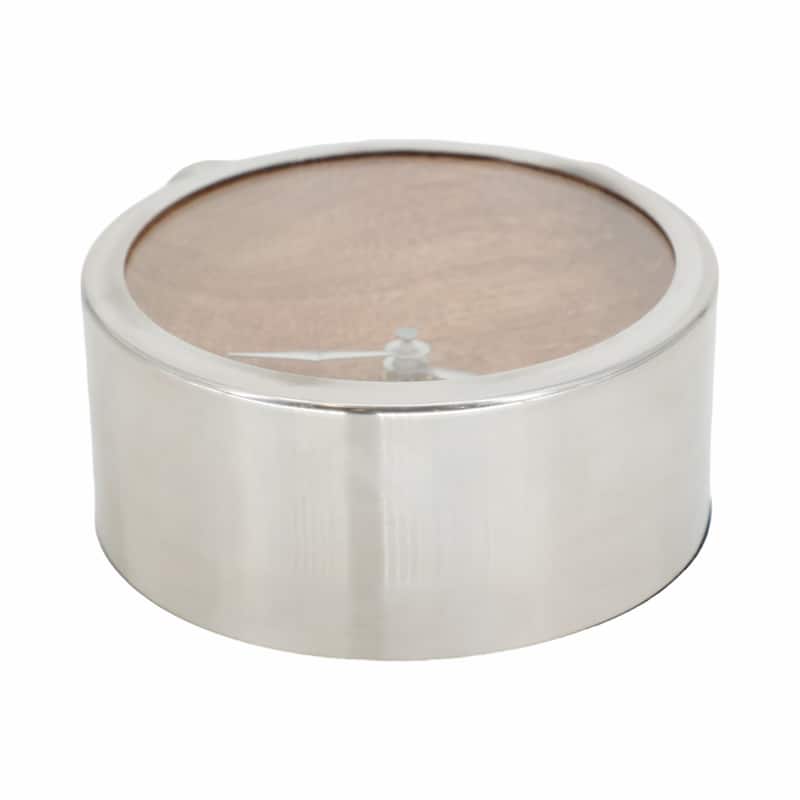 Sagebrook Home's 5" Round Wood Face Table Clock - Timeless Silver Steel, Wood, and Glass Design - 5" x 2" x 6"