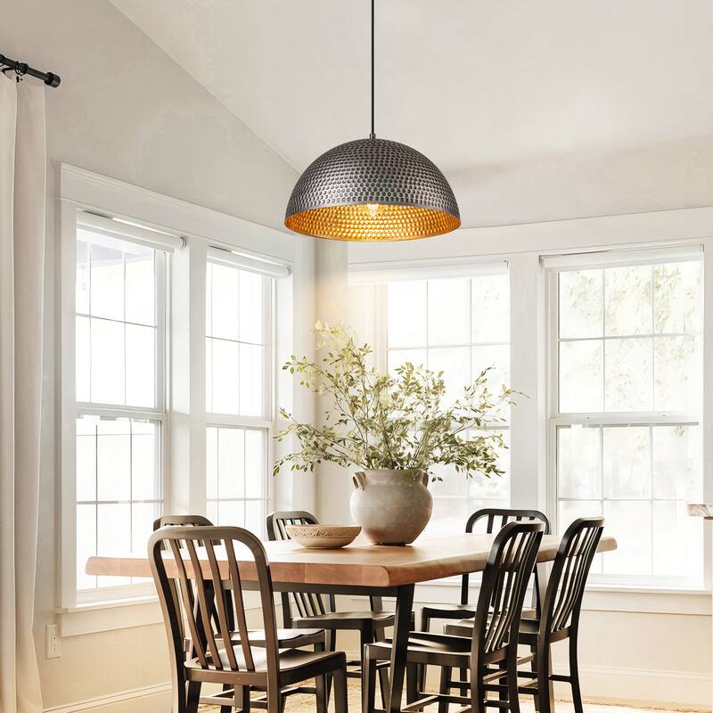 1-Light Modern Industrial Oversized Hammered Gold Leaf Dome Pendant Light for Kitchen Island