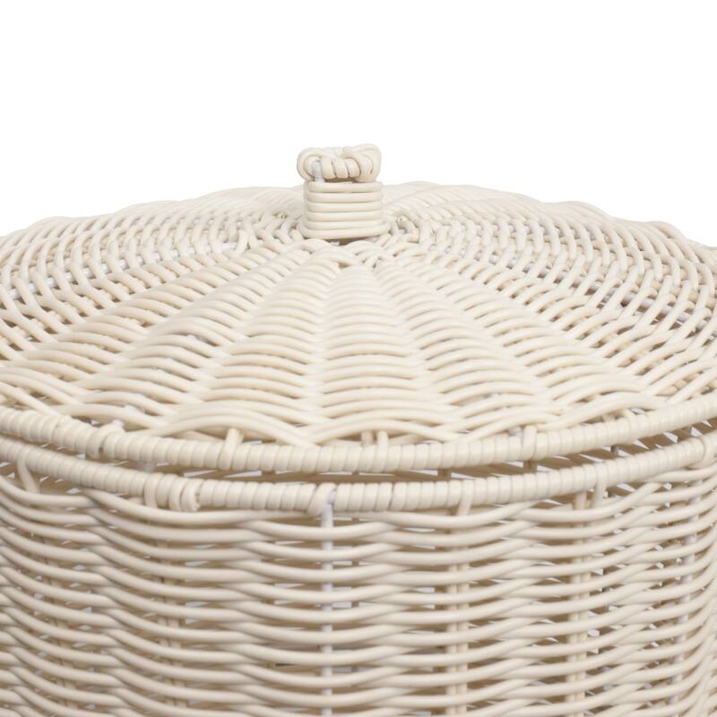 Ollie Coastal Contemporary Resin 4.7-Gallon Tapered Round Wicker Watebasket with Lid (Set of 2)