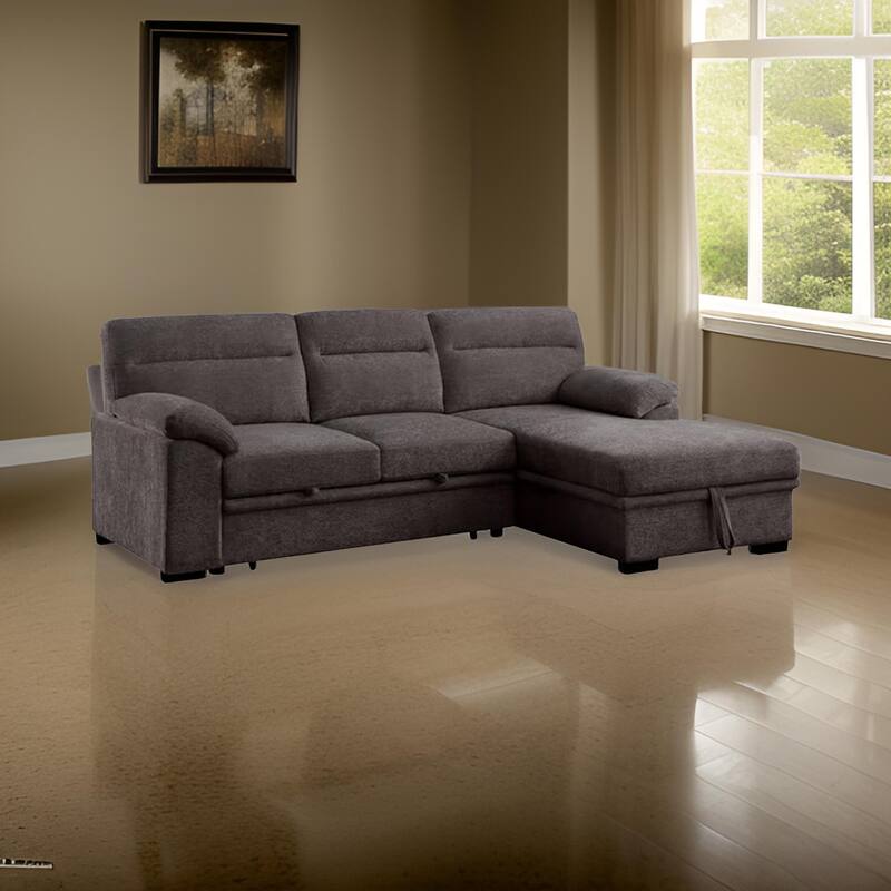 Geni Sleeper Sectional Sofa with Right Chaise, Brown, USB C Port