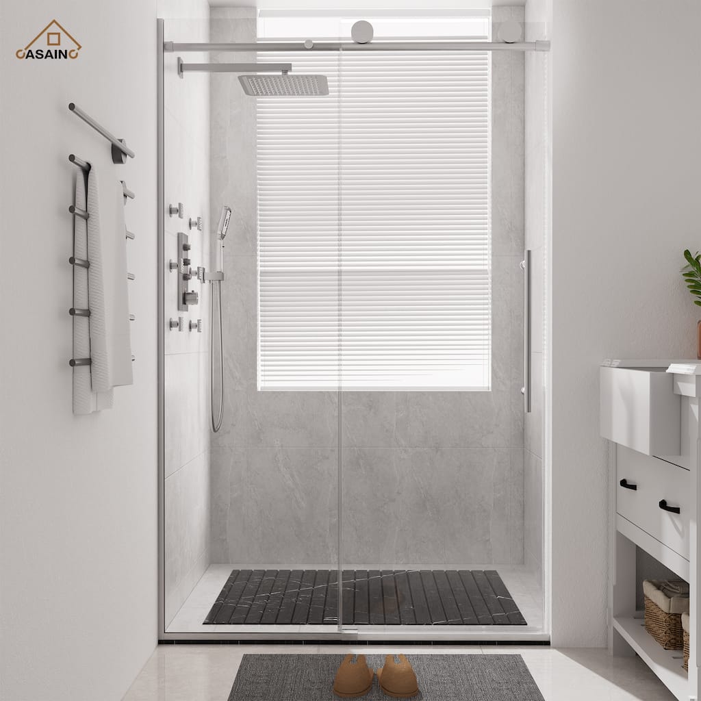 CASAINC 48 in. W x 76 in. H Sliding Frameless Shower Door with Tempered Glass