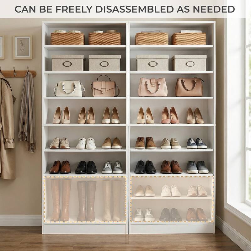 9-Tier Tall Wood Shoe Storage Cabinet with Adjustable Shelves for Entryway