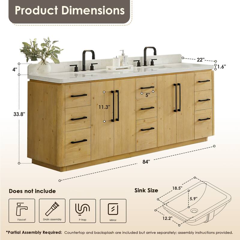 Serene Bathroom Vanity in Nature Brown with Grain White Engineered Stone Countertop without Mirror