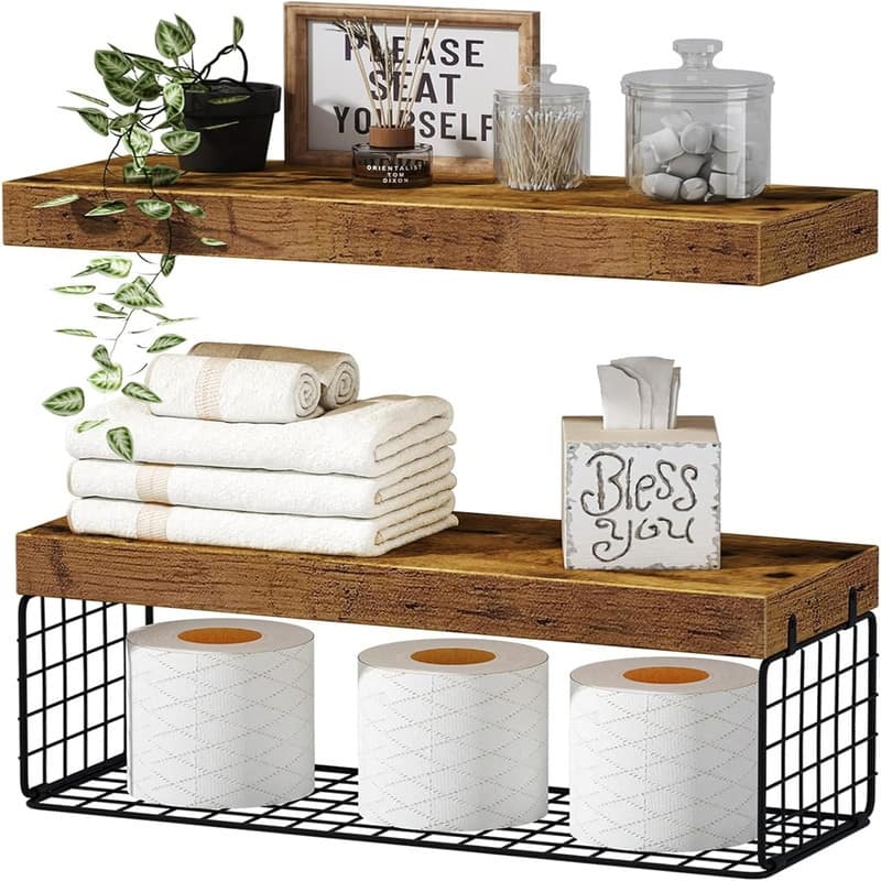 Bathroom Shelves Over Toilet Wall - 6.7"D x 15.7"W x 1.5"H - Brown