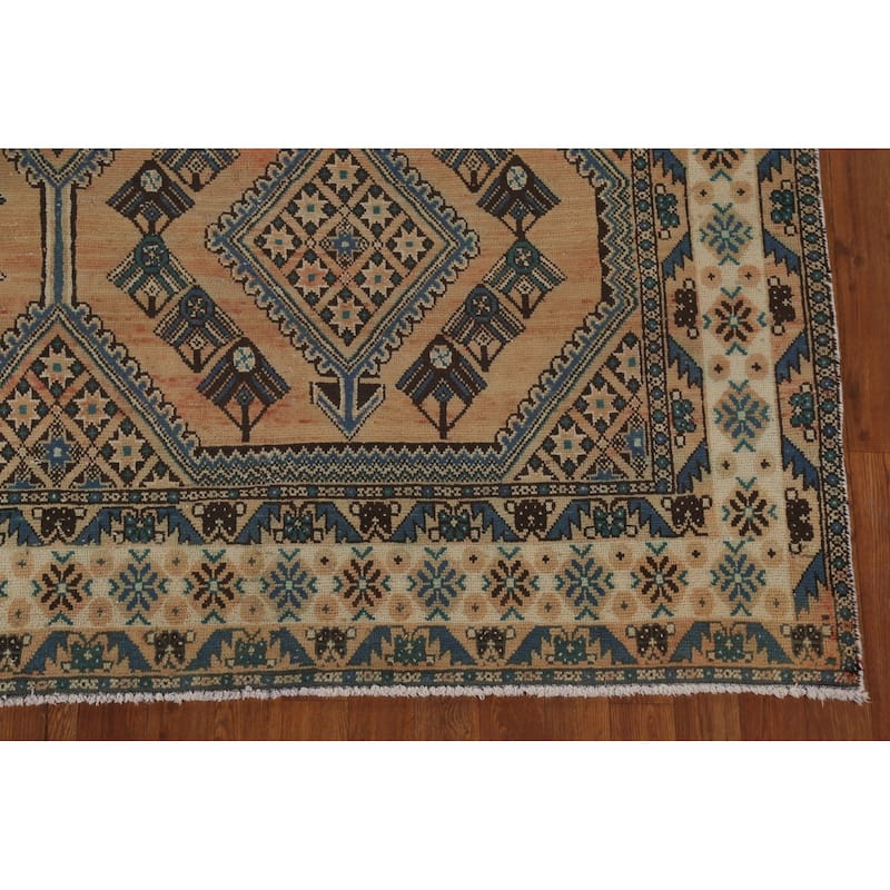 Geometric Bakhtiari Persian Vintage Rug Handmade Orange Wool Carpet - 6'8"x 9'5"