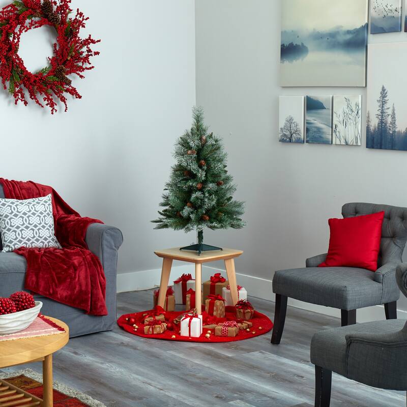 3' Snowed French Alps Mountain Pine Artificial Christmas Tree with 135 Bendable Branches and Pine Cones