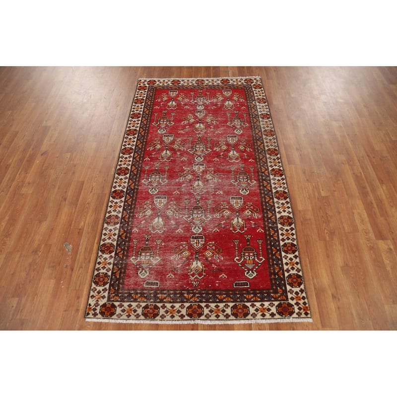 Geometric Balouch Persian Rug Hand-Knotted Traditional Wool Carpet - 3'7" x 6'6"