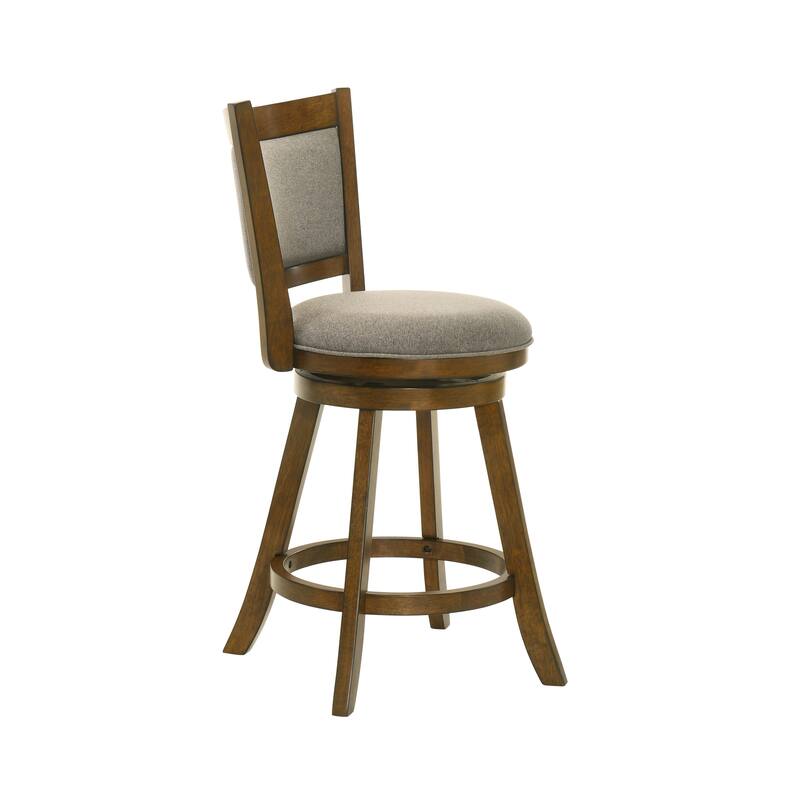 Aiden Modern Farmhouse Swivel Wood Counter Height Kitchen Bar Stool in Sepia Brown Finish with Fabric Upholstered Seat