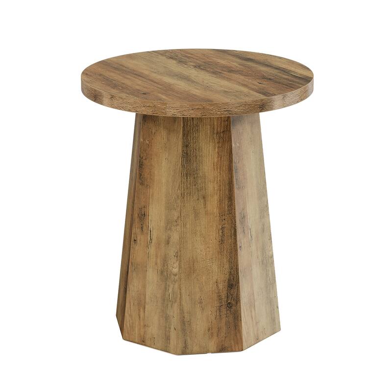 Round End Table, Wooden Couch Side Table, Nightstand Accent Furniture for Living Room, Bedroom