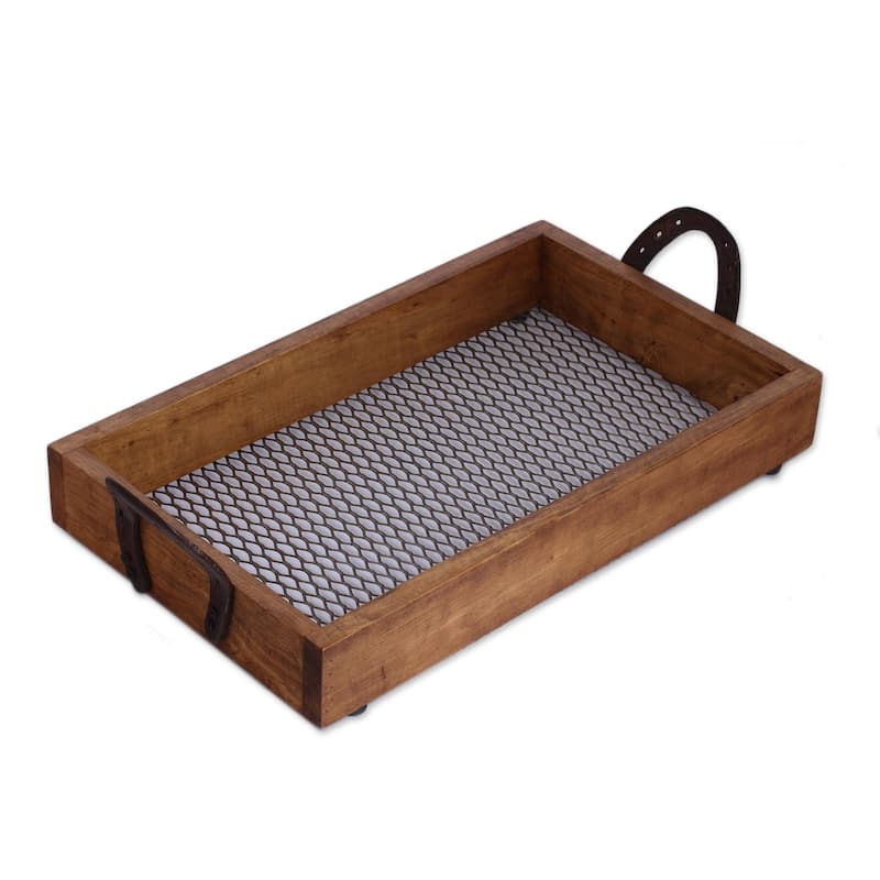 Novica Handmade Horseshoe Service Wood And Upcycled Iron Tray