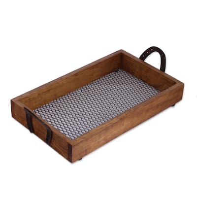 Novica Handmade Horseshoe Service Wood And Upcycled Iron Tray
