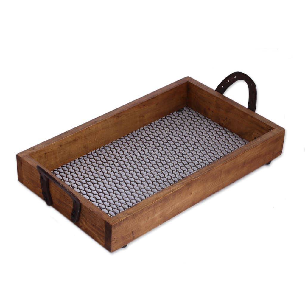 Novica Handmade Horseshoe Service Wood And Upcycled Iron Tray