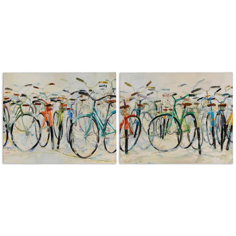 Stupell Dynamic Bicycles on Beige Canvas Wall Art Design By Dusza (Set of 2) - 30 x 24