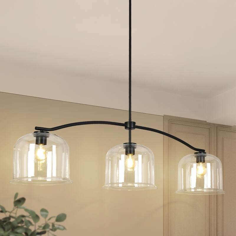 Modern Industrial Large 56"W Black 3-Light Linear Island Chandelier for Kitchen Island Dining Room - 55.9" W x 12" D x 14.2" H