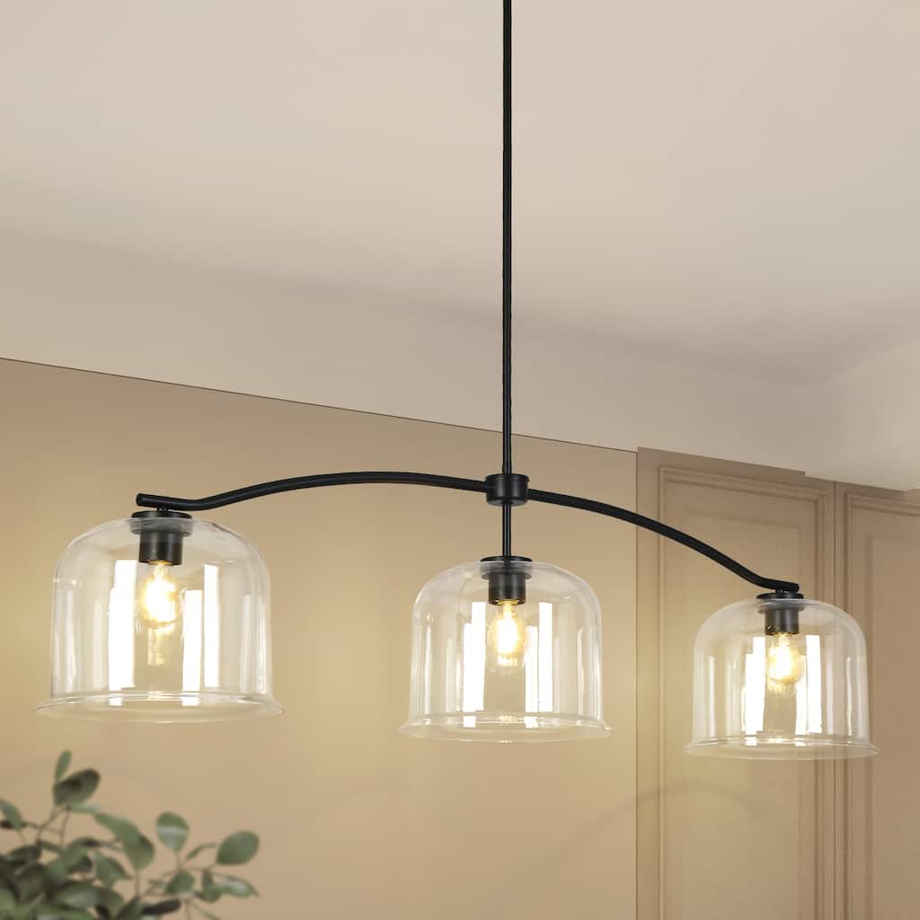 Modern Industrial Large 56"W Black 3-Light Linear Island Chandelier for Kitchen Island Dining Room - 55.9" W x 12" D x 14.2" H