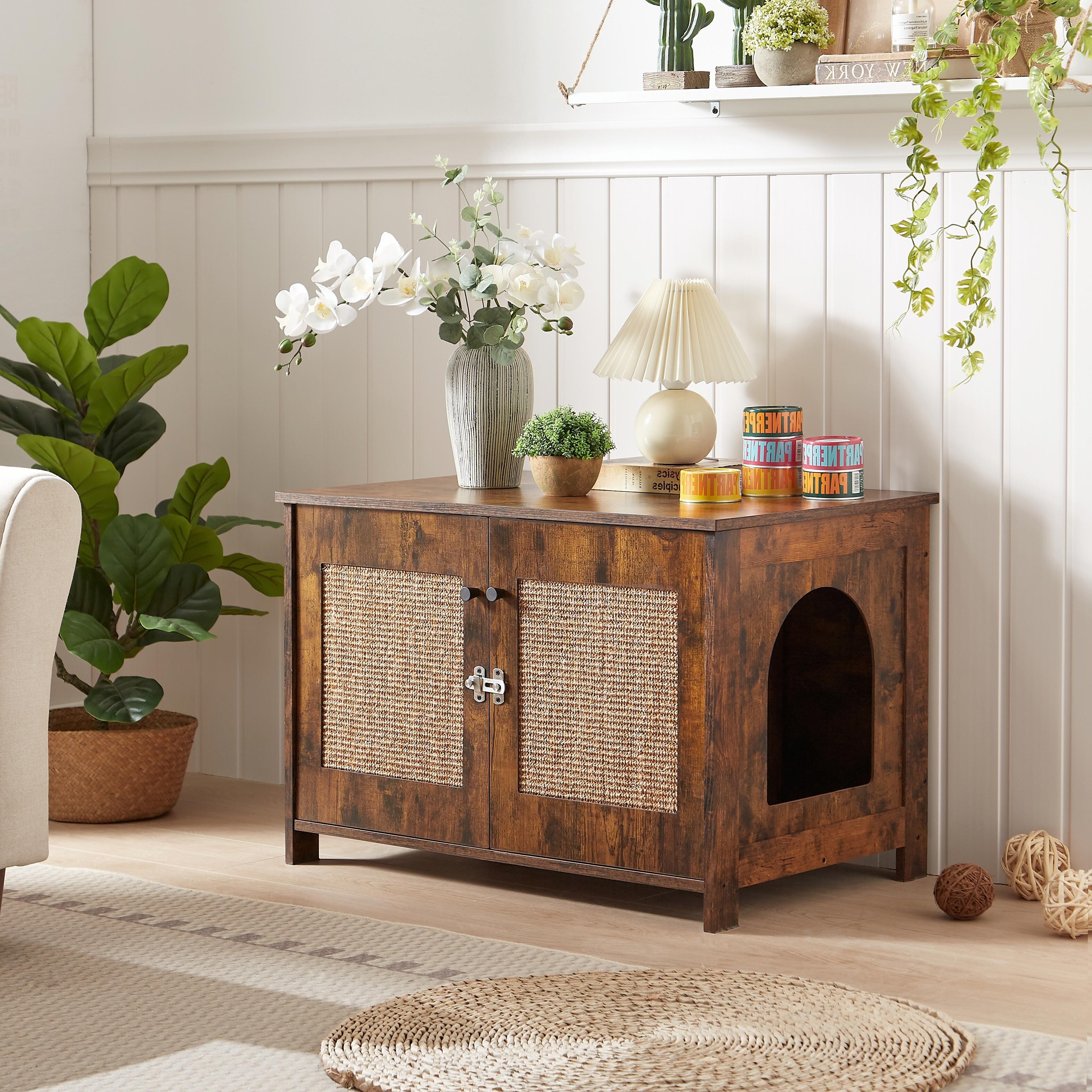 Cat Litter Box Enclosure with Scratching Post Hidden Furniture