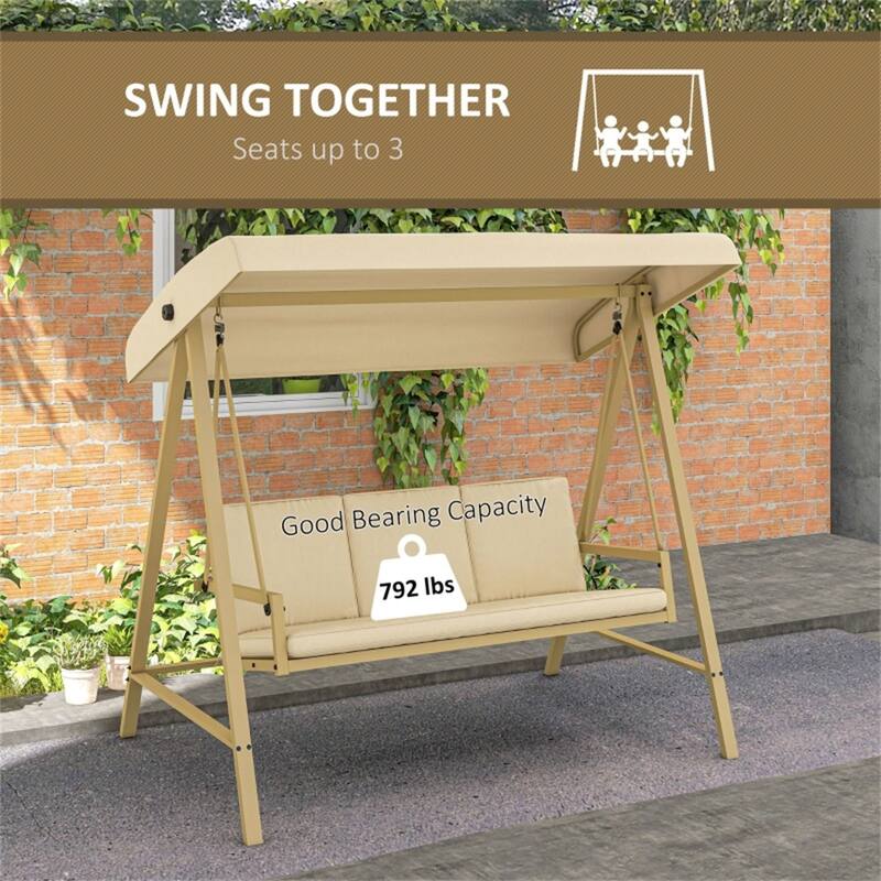 3-Seater Outdoor Patio Swing Chair with Adjustable Canopy - 78.75" W x 49.25" D x 69" H