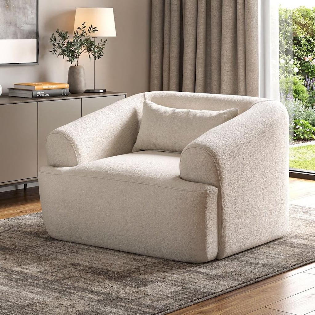 HomeRoots 42" White Boucle Arm Chair With Lumbar Pillow - 42.00 in. x 29.00 in. x 41.00 in.