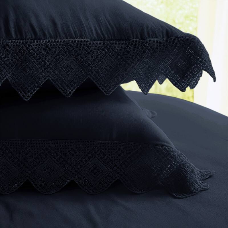 Elsie Lace True Navy 6 Piece Coverlet Set