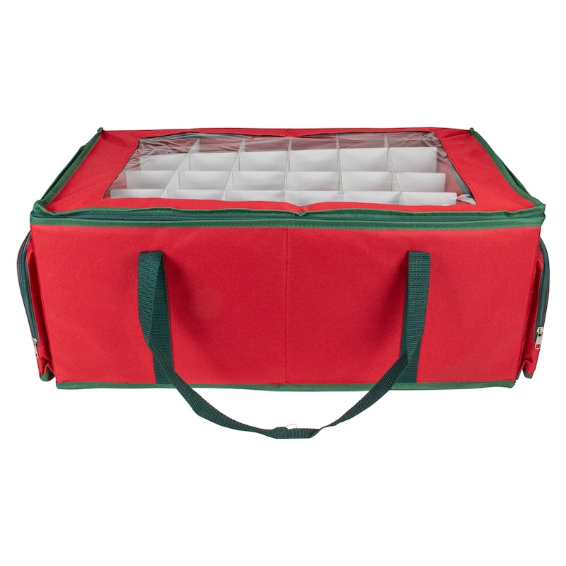 24" Red Green Christmas Ornament Storage Bag with Removable Dividers